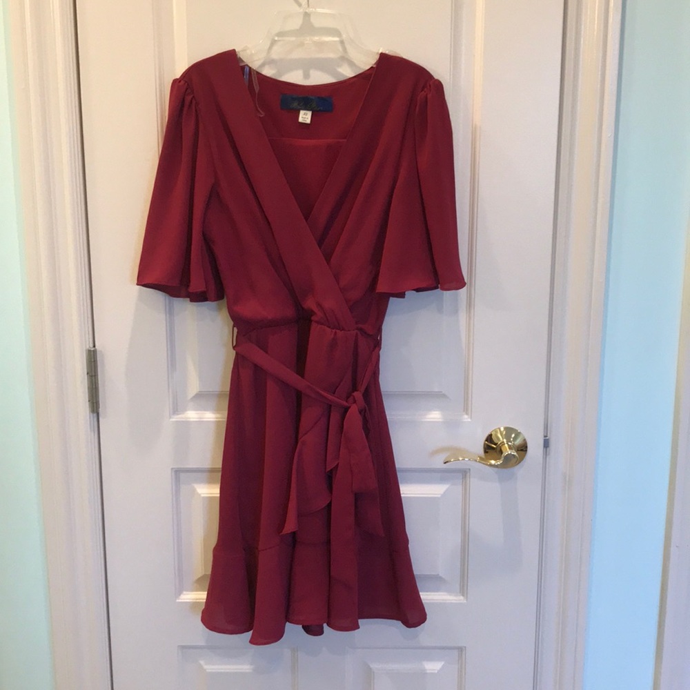 Francesca’s Maroon Wrap Dress with Bow Tie
